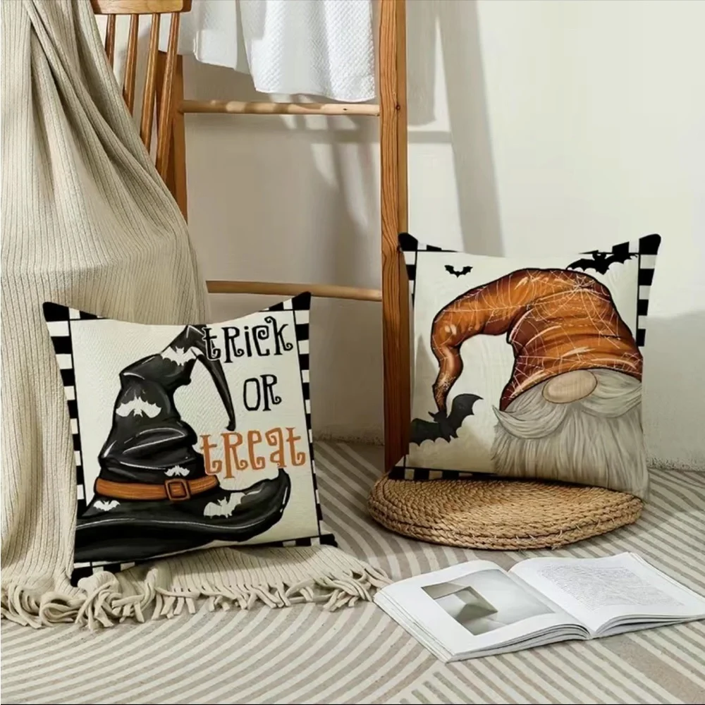 4pcs/set, Halloween Pillow Covers 18inx18in, Happy Halloween Decoration Throw Pi